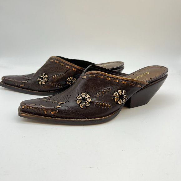 BCBGirls Western Style Mules Slip-on Square Toe Sz 7.5 Leather Upper and Sole - Picture 5 of 15